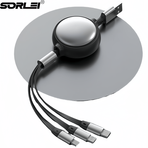 3A Flat Wire Design 3 in 1 Retractable USB Cable Fast Charger For iphon Android Type C