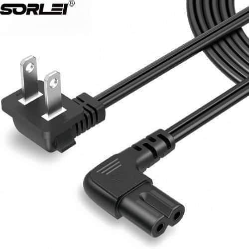 Universal 2 Prong Angled 18 AWG Power Cord - NEMA 1-15P to IEC320 C7 Figure 8 Shotgun Connector AC Power Supply Cable Wire Socket Plug Jack (White) Compatible w/TV, PS4 PS3 Slim, LED HDTV