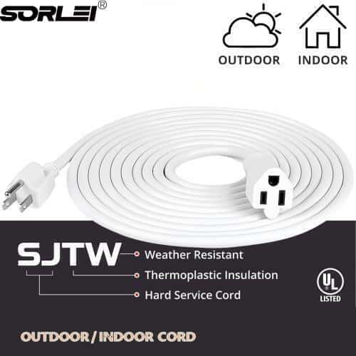 3 Prong Waterproof AWG SJTW Black PVC Jacket Electric Extension Cord NEMA Female End US Plug Standard ETL Certified Indoor Outdoor Appliances