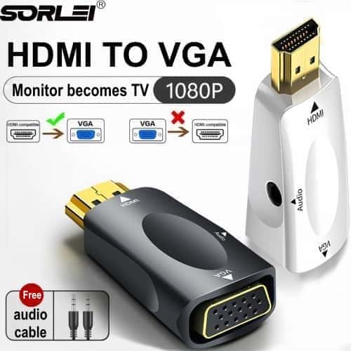 迷你HDMI_to_VGA高清视频转换器带音频hdmi转vga转接头1080P