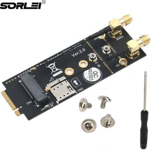M.2(NGFF) Key B Adapter with SIM Slot for 3G/4G/5G Module Supports NANO and 3042/3052 Type M.2 Key B card with 6DB external antenna